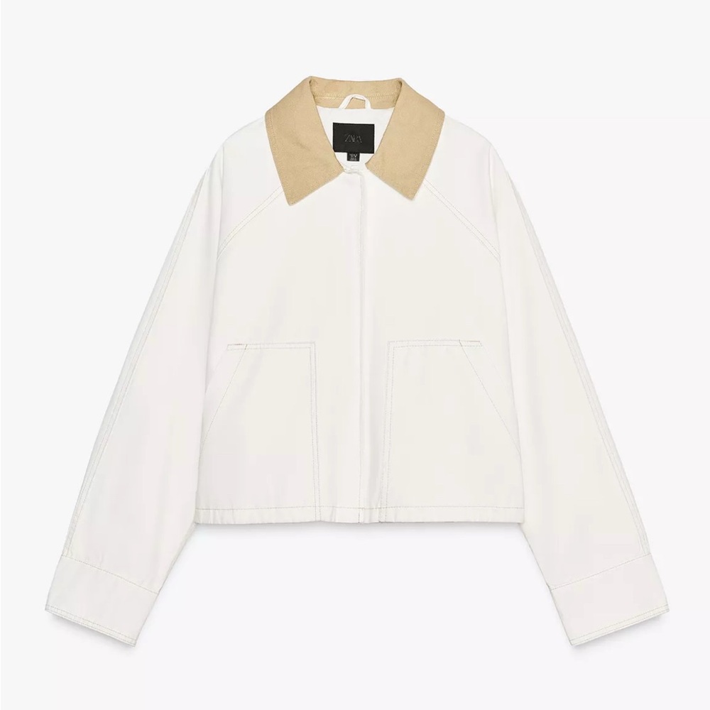 Nwt- zara- contrast collar waxed jacket- L